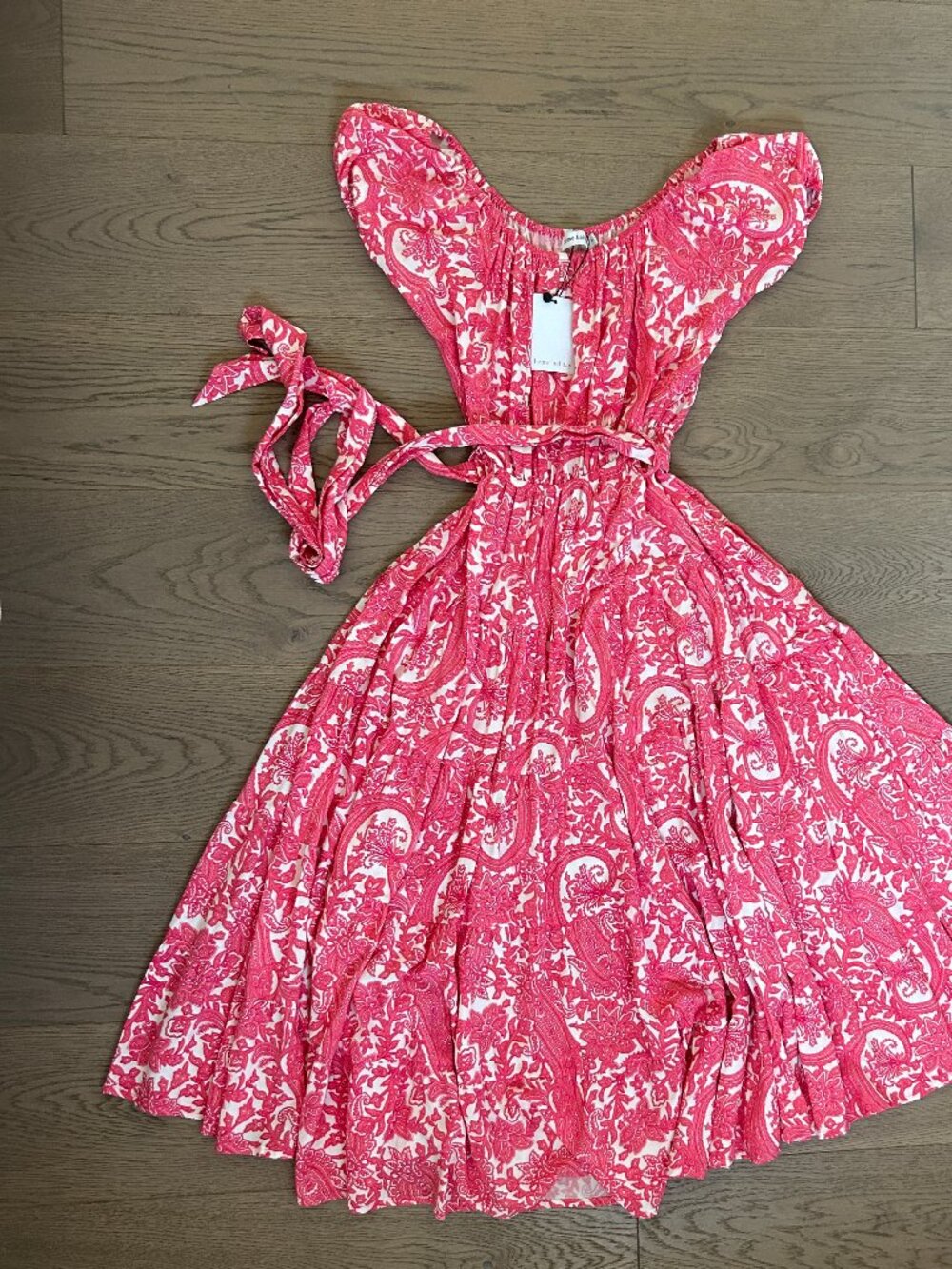 NWT Home Holiday Hot Pink Paisley Midi Dress, Size S, Belted Summer Boho